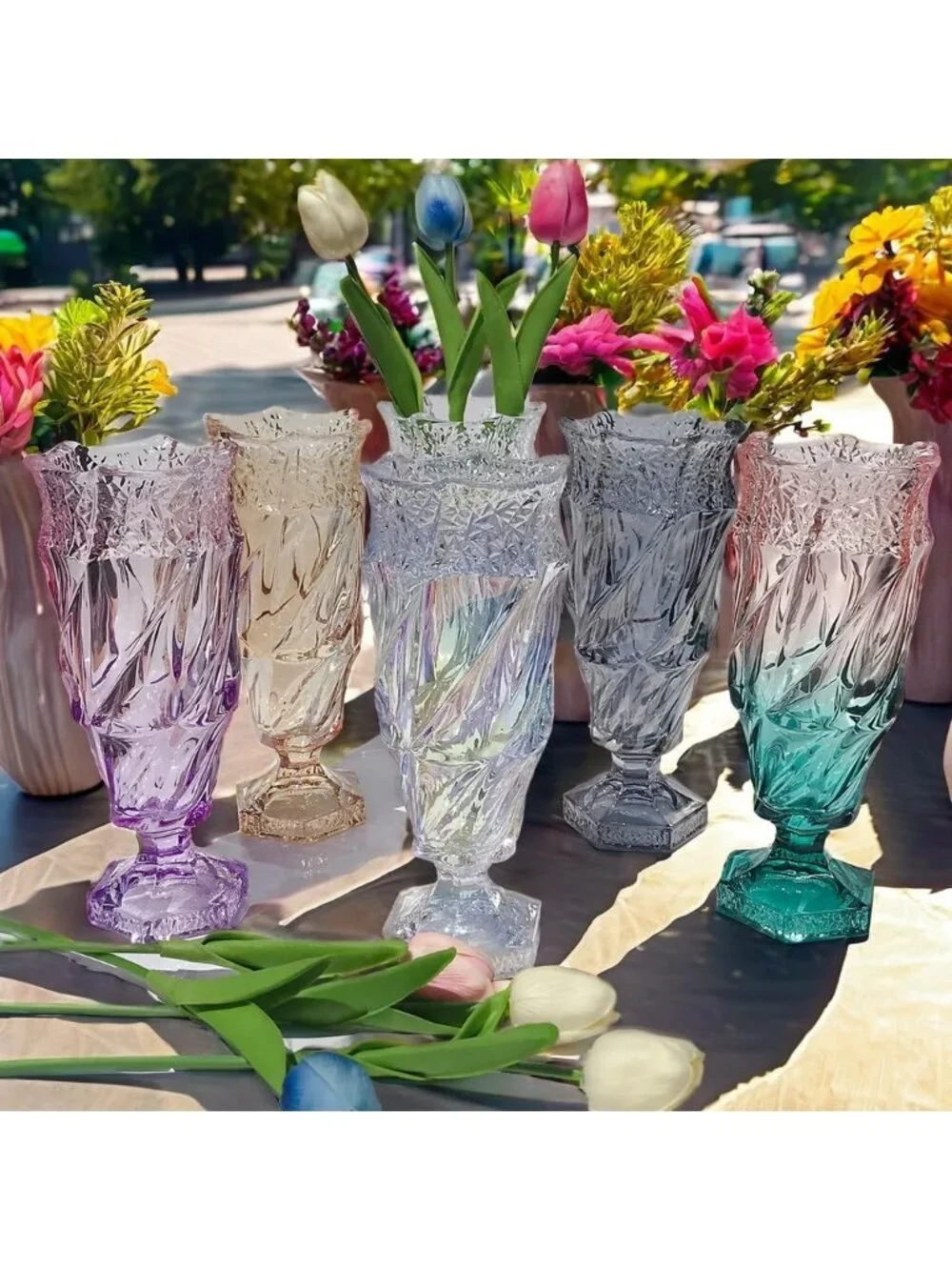 9.5 Inch Clear Glass Flower Vase Bohemian Style Centerpieces Wedding Home Deco